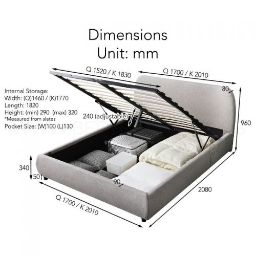 Brielle Storage Bed Frame, Dimensions Of A Queen Size Bed Base