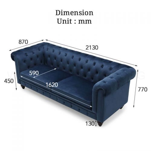 Hugo 3 Seater Chesterfield Sofa, 3 Seater Leather Sofa Size