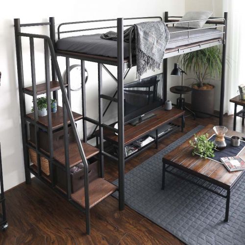 Linie Japanese Metal Loft Bed, Loft Style Bunk Beds With Stairs