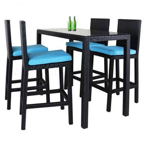 Midas Long 4 Chair Bar Set Blue, Blue Cushions For Outdoor Furniture