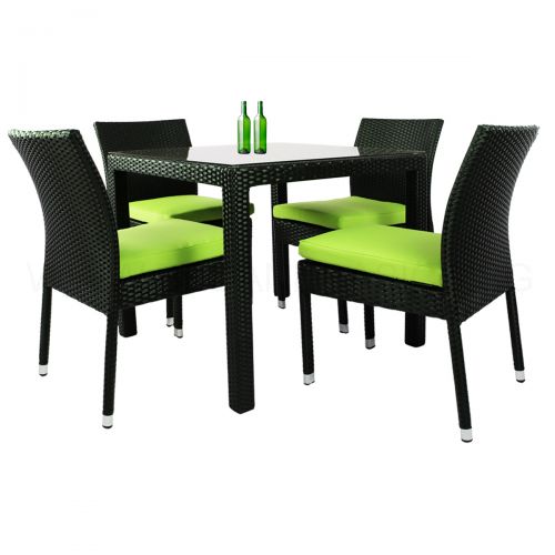 Monde 4 Chair Dining Set Green Cushion, Outdoor Dining Set