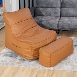 Cruz Bean Bag Chair with Ottoman (Genuine Leather)