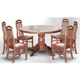 Lois Natural Marble Round Dining Table with 6 Chairs