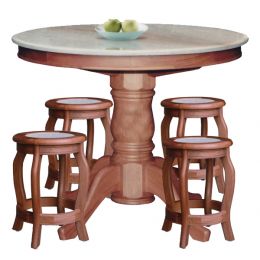 Lois Natural Marble Round Dining Table with Stools
