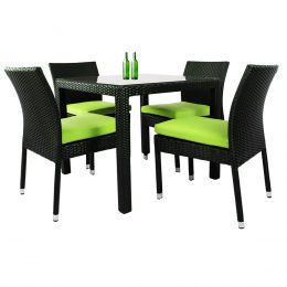 Monde 4 Chair Dining Set Green Cushion