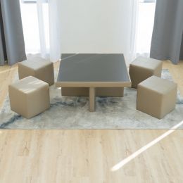 Tomas Leather Coffee Table with 4 Stools