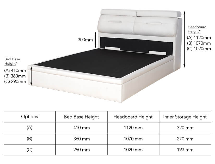 The internal dimensions of the Duorado Storage Bed Frame (Tech Fabric).