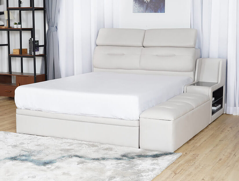 Upgrade your bedroom effortlessly with matching storage bench and side table.