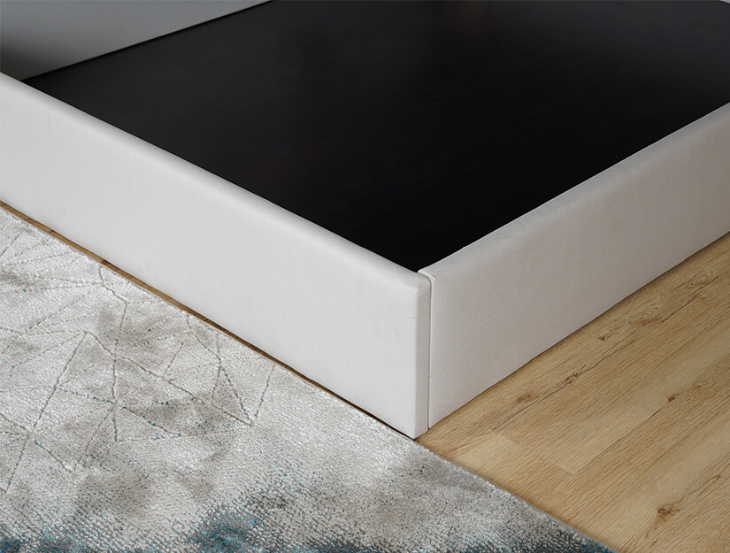 Foam padded divan. Designed with rounded corners. Safe for families with young children. 