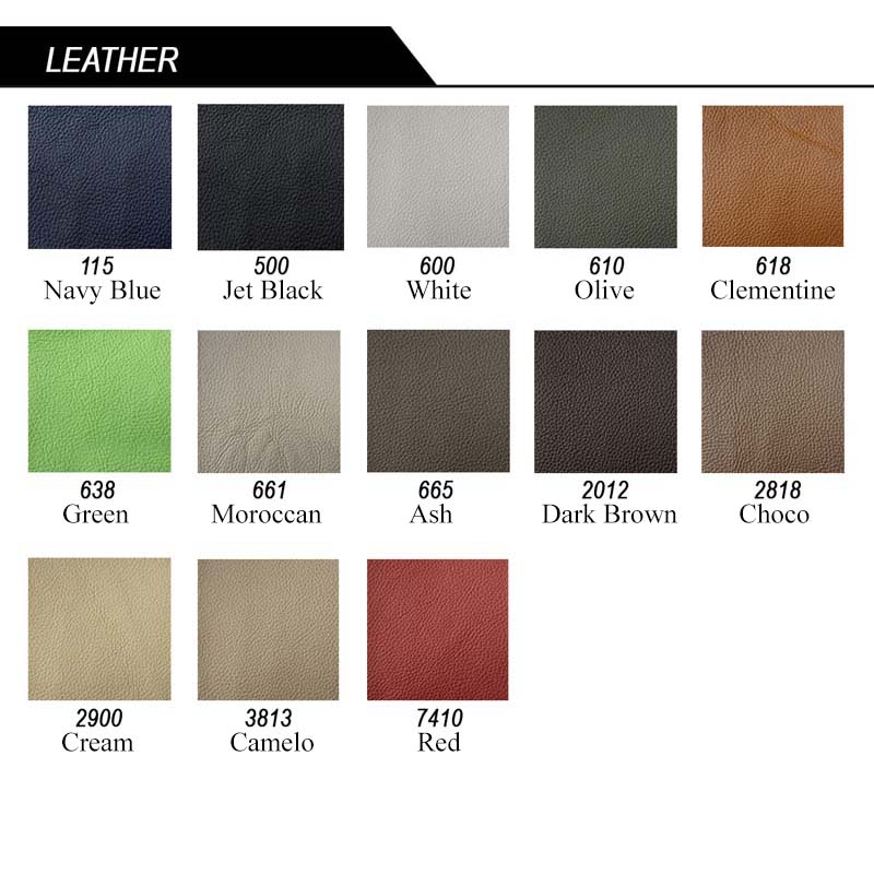 The color options of the Jerry Leather Divan Bed, Black Legs.