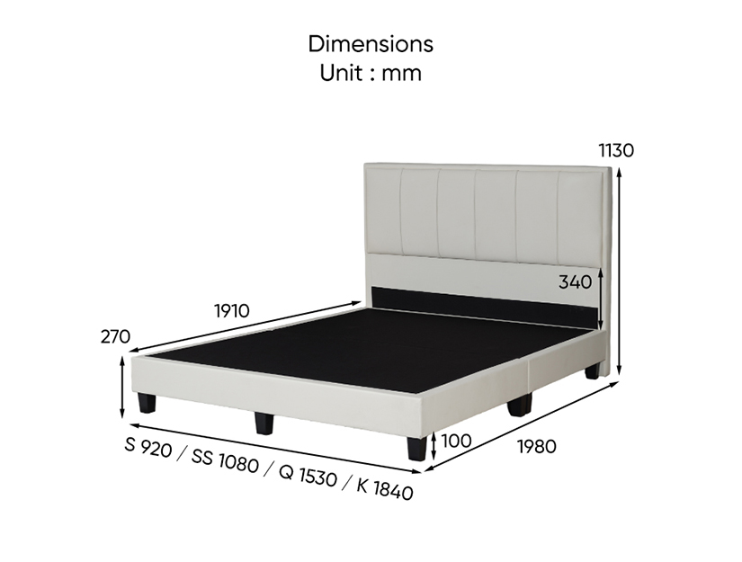 The dimensions of the Jimmy Leather Divan Bed Frame (4 Inch Legs).