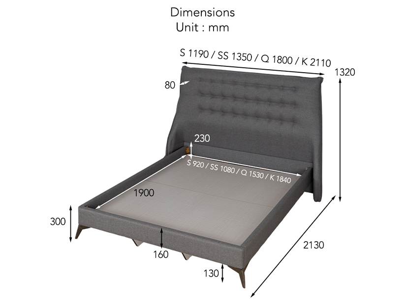The dimensions of the Marcello Bed Frame.