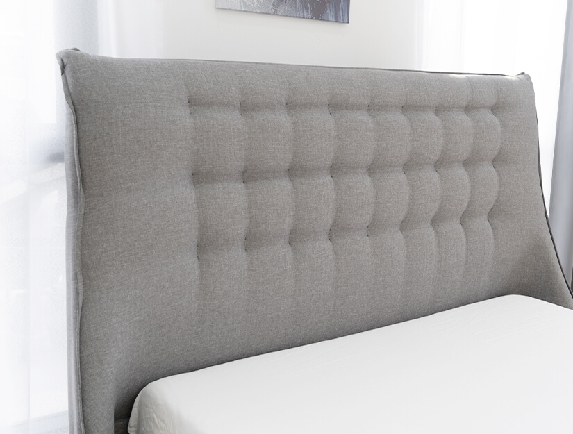 Tall headboard with majestic biscuit tufting. Thick padded backrest for ultimate comfort. Sophisticated & timeless.