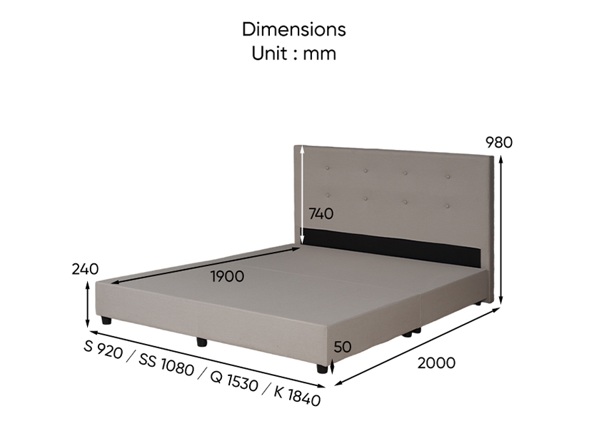 The dimensions of the Moota Fabric Divan Bed Frame.