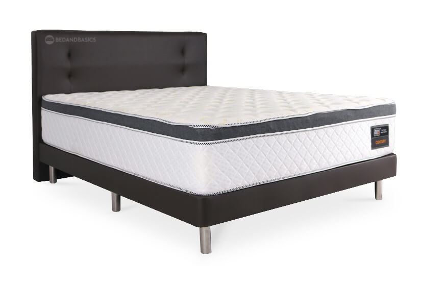 The Hazel Bed Frame is wrapped with tufted detailing and rests atop Chrome colored metal legs.