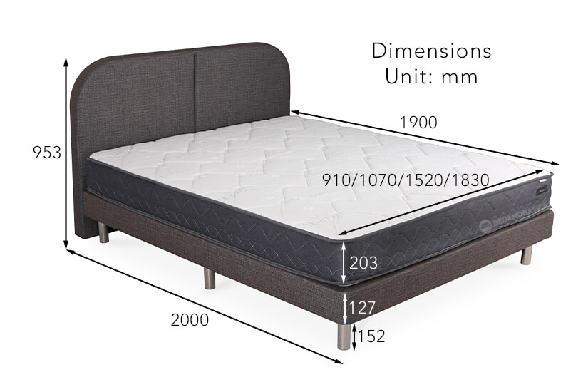 The dimensions of the Dreamster Cosmos Mattress + Oscar Bed Frame Bundle.