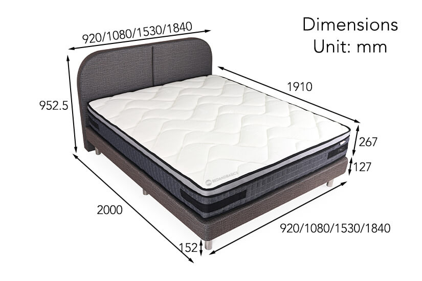 The dimensions of the Dreamster Terra Mattress + Oscar Bed Frame Bundle.