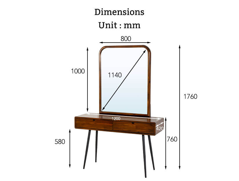 The dimensions of the Jesse Solid Wood Dressing Table.
