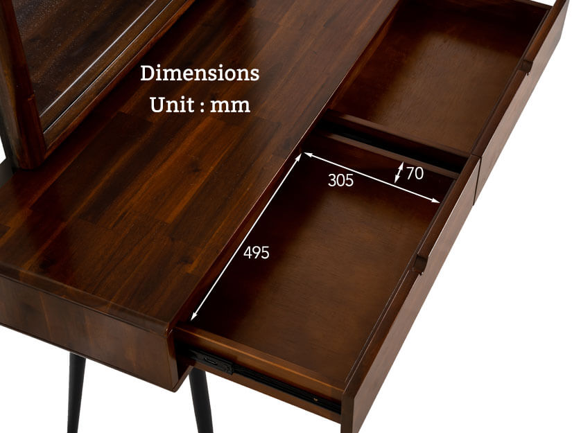 The internal dimensions of the Jesse Solid Wood Dressing Table.