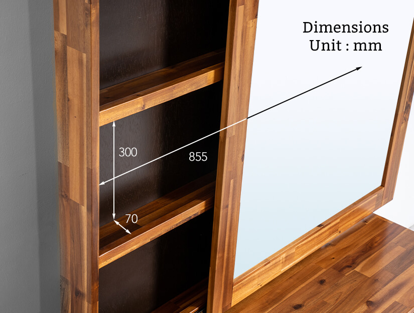 The internal mirror dimensions of the Ruthina Wooden Dressing Table.