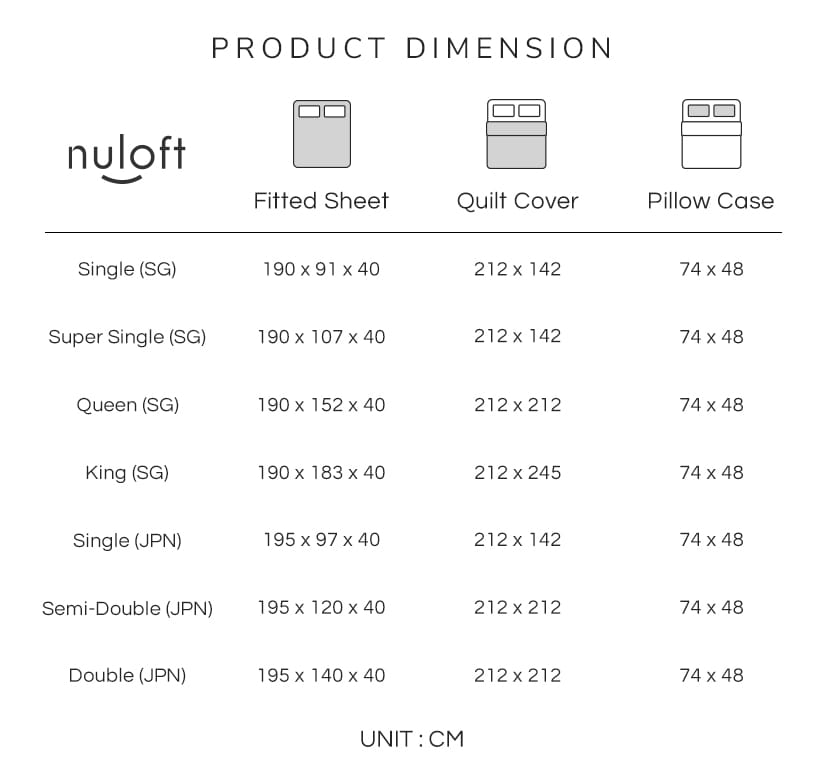 The dimensions of the Nuloft Natural Tencel Bedding Set.