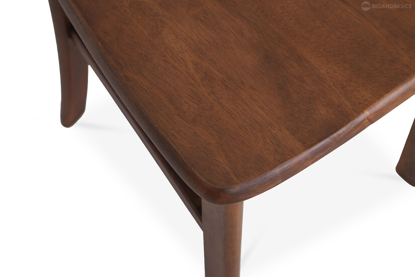 The roasted chestnut toned surface showcases pleasant wood grain.