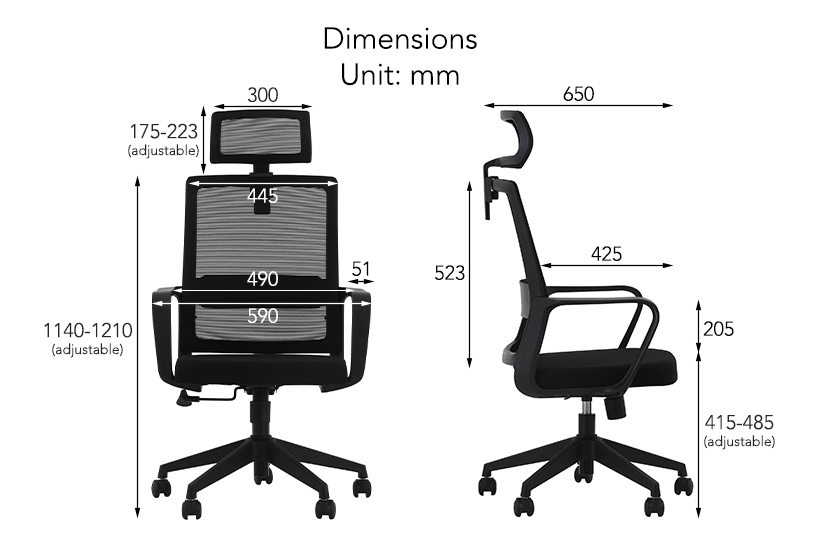 The dimensions of the Felix Office Chair available in Singapore (SG)