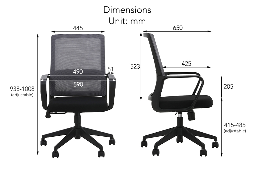 The dimensions of the Finley Office Chair.
