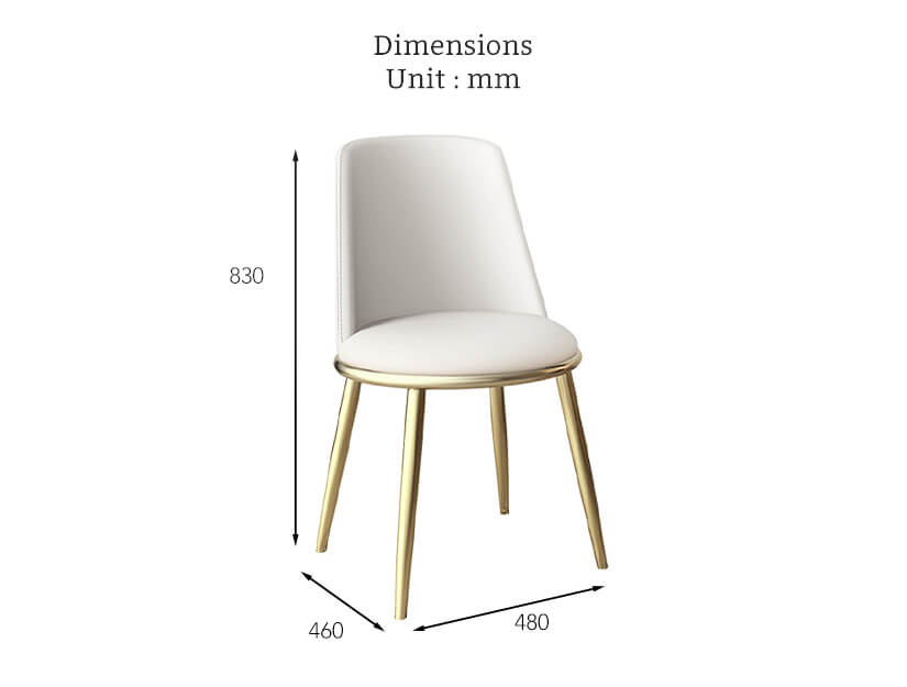 The dimensions of the Kyra Stainless Steel Dining Chair.