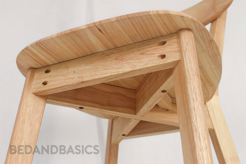 The chair is reinforced with wooden joints to ensure it is sturdy.