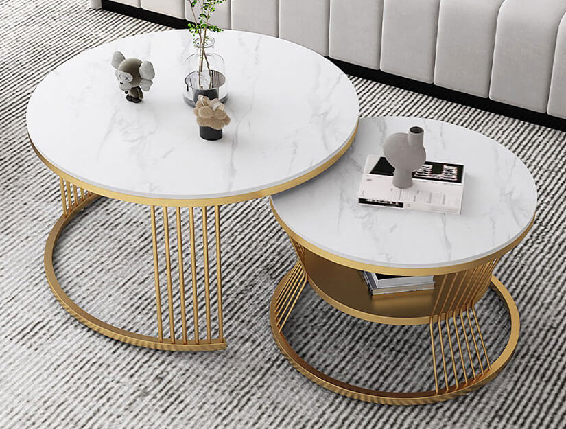 Modern and luxurious coffee table design. Beautiful gold finish.