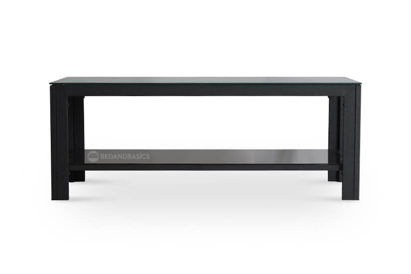 Made of metal frame with tempered glass tabletop and middle shelf.