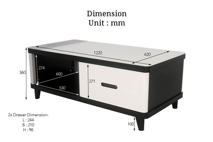 The Dimensions of the Camden Coffee table. Buy online the finest collection of living room furniture in SG.