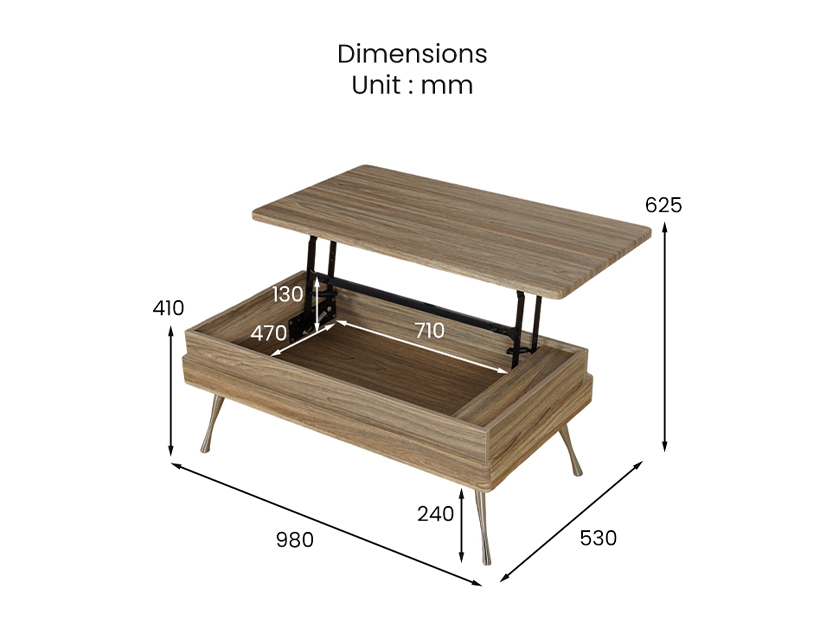 The dimensions of the Nathan Extendable Coffee Table.