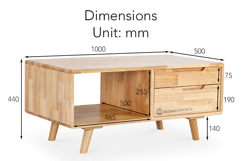 The overall dimensions of the Olande Solid Wood Coffee Table.