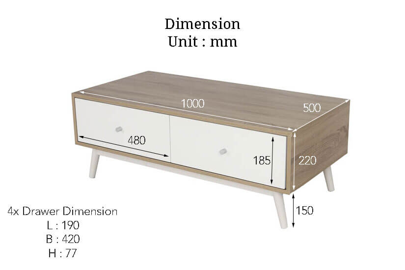 The Dimensions of the Trico Coffee table. Buy online the finest collection of living room furniture in SG.