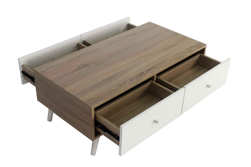 Stay organised and tuck your magazines, newspapers and remote control with four drawers storage space.