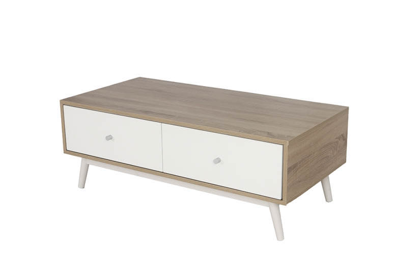 Made of MDF wood with natural colored laminates, the coffee table’s wood colored tones are easy to match.