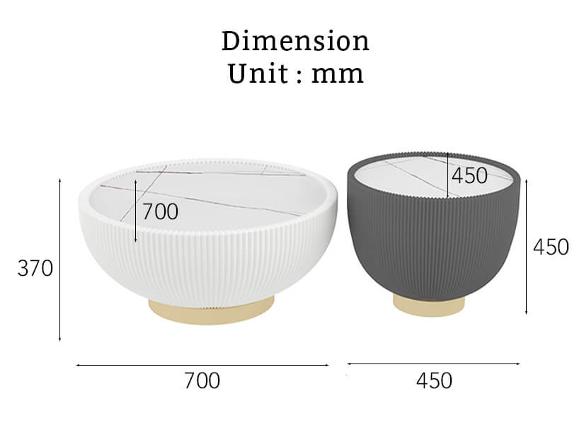 The dimensions of the Xenia Sintered Stone Coffee Table Set.