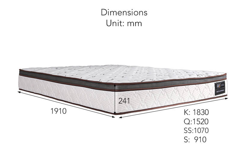 The dimensions of the Sleepy Night Back Spinal Mattress available online in Singapore from bedandbasics.sg.