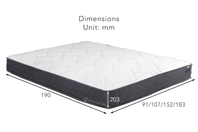 The dimensions of the Dreamster Cosmos Mattress available online in Singapore at bedandbasics.sg