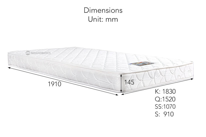 The dimensions of the Sleepy Night Hawaii Spring Mattress.