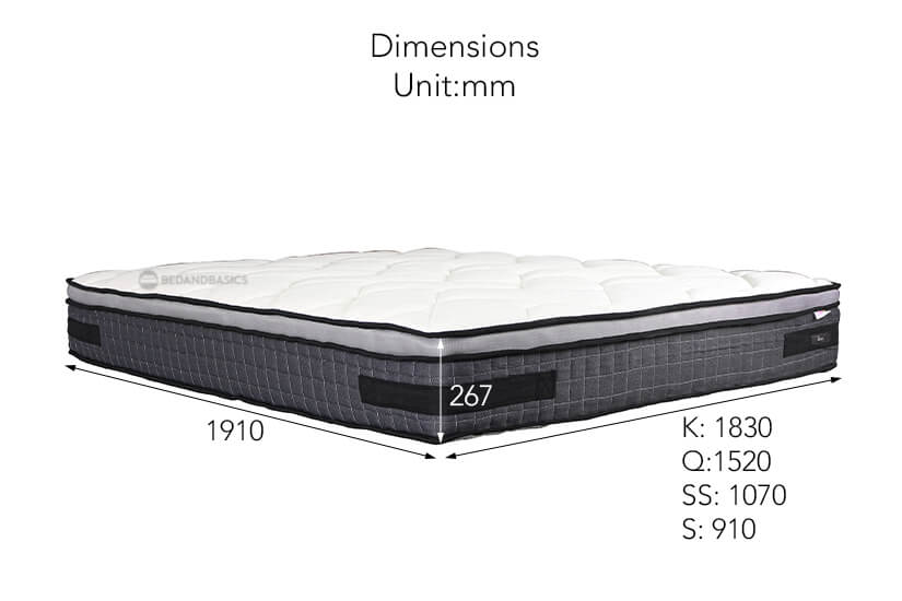 The dimensions of the Dreamster Terra Pocketed Spring Mattress.