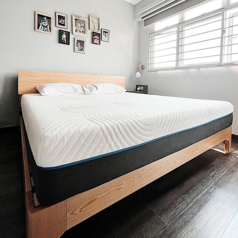 nuloft natural latex mattress lifestyle shot with nara bed frame
