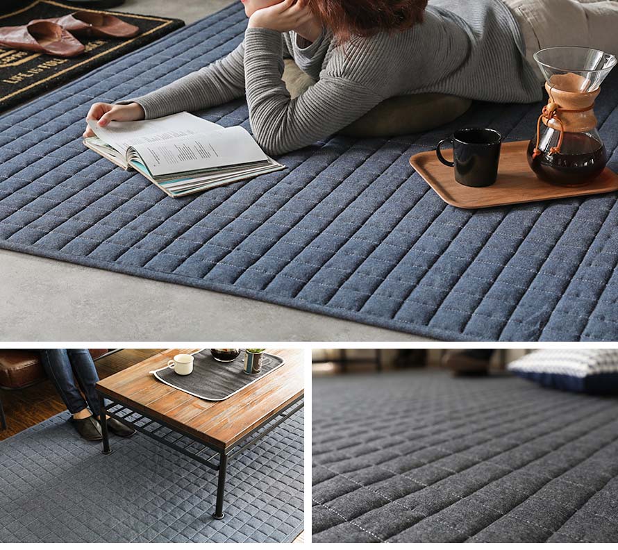 Denim quilting rug is found exclusively at bedandbasics.sg in singapore