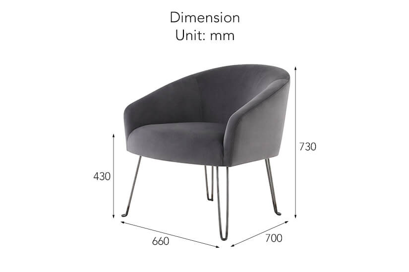 The dimensions of the Aki Velvet Armchair
