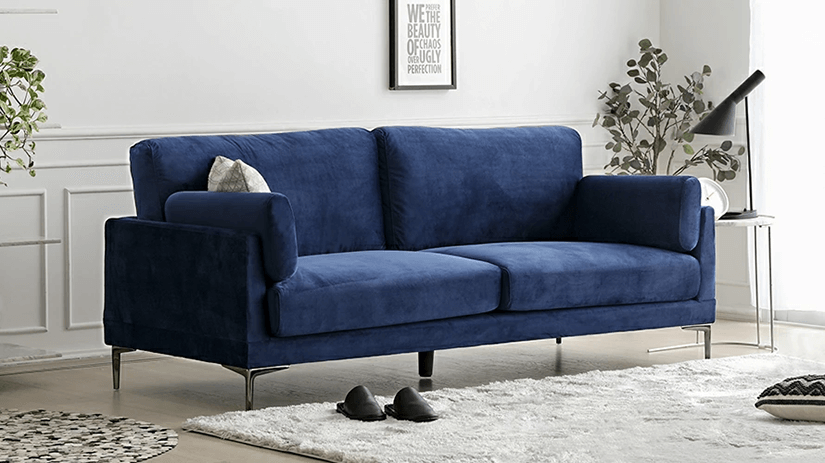 The velvet upholstery adds a luxurious feel.