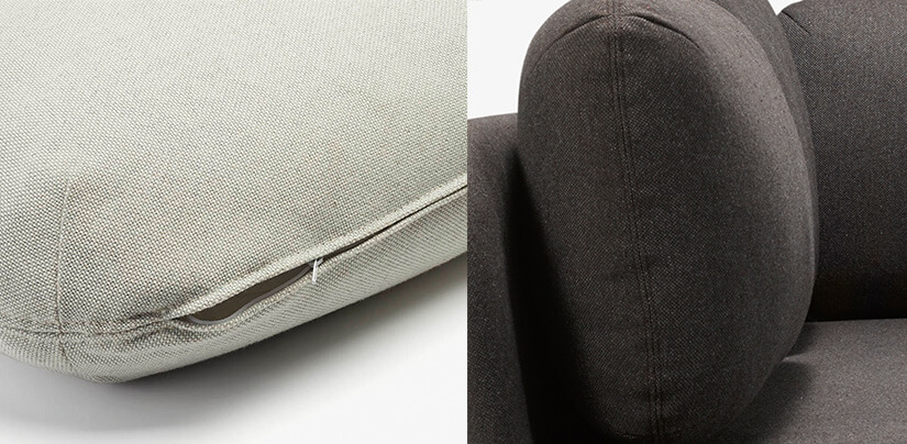 Removable covers. Discreet zippers. Double stitch outline. Sewn with precision to ensure symmetry.