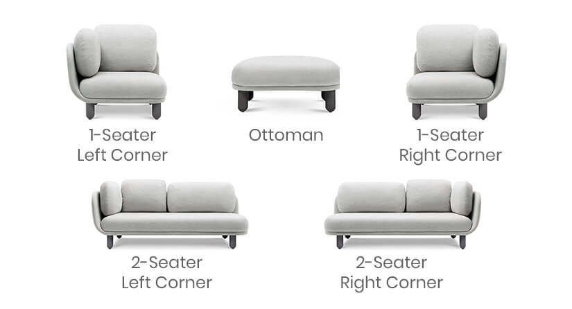 Available as 1-seater left Corner, 1-seater right corner, 2-seater left corner, 2-seater right corner and ottoman.