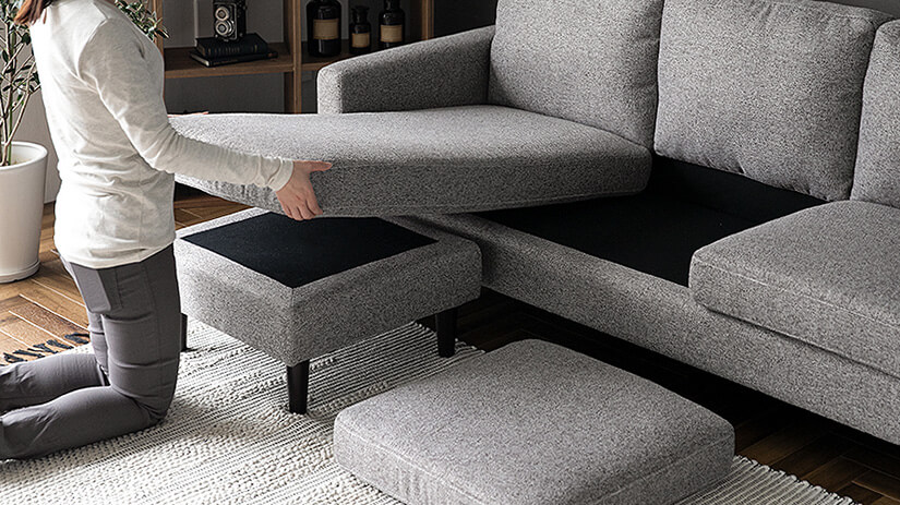 Changing sofa configurations made easy. Simply switch the cushions accordingly.